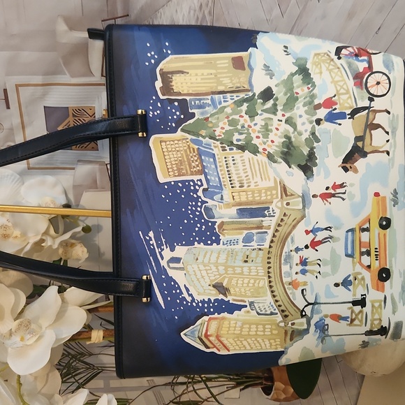 Talbots Handbags - Stylish Blue Cityscape Tote Bag